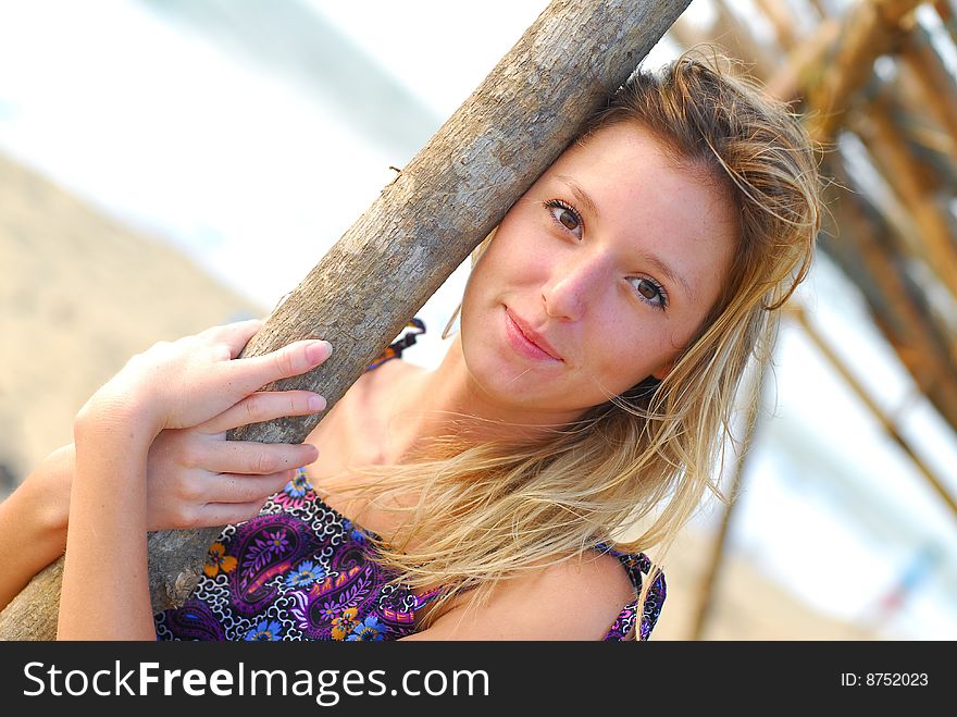 Beautiful Young Blond Girl On Beach