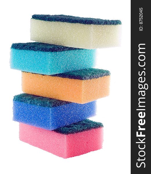Lot of color sponge isolated on white background