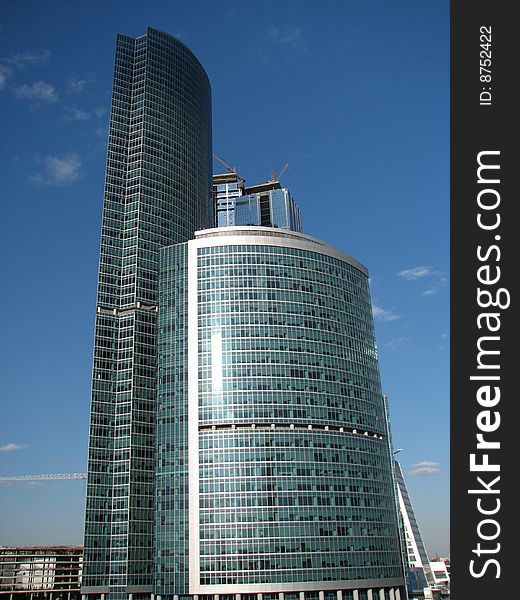 Two towers of business center in Moscow city, daytime view.