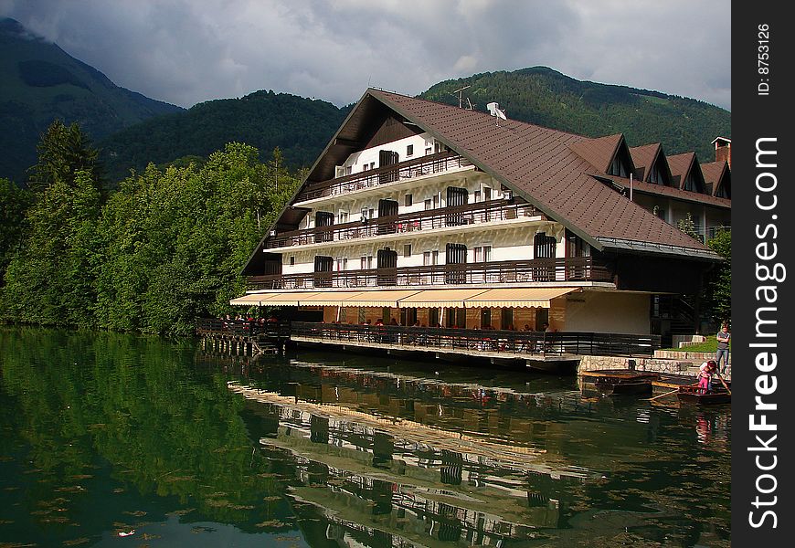 Hotel beside a lake in Preddvor, Slovenia. Hotel beside a lake in Preddvor, Slovenia.