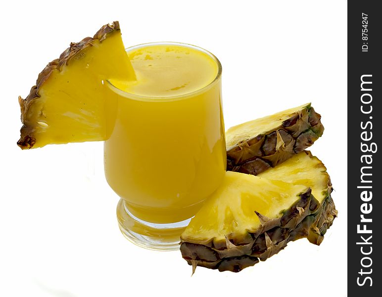 Glass of pineapple isolated on a white background