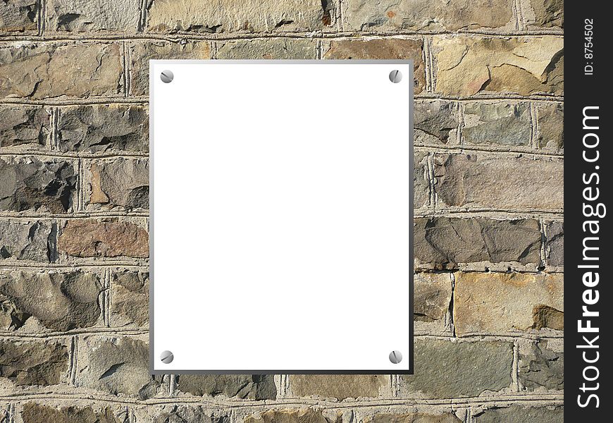 Stone wall with blank board on it. Stone wall with blank board on it