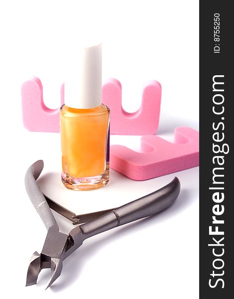 Pedicure beauty set on white background