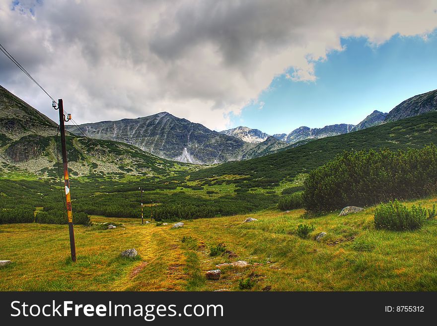 Old electricity pillar in Rila mountains