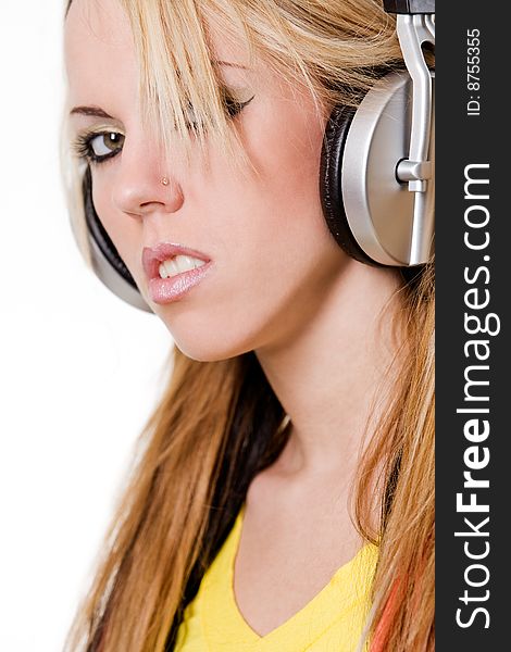 Young girl with headphones portrait