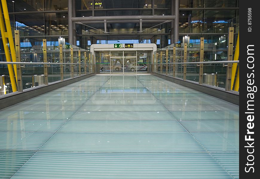 Glass corridor and doors at Barajas T4 Airport. Glass corridor and doors at Barajas T4 Airport