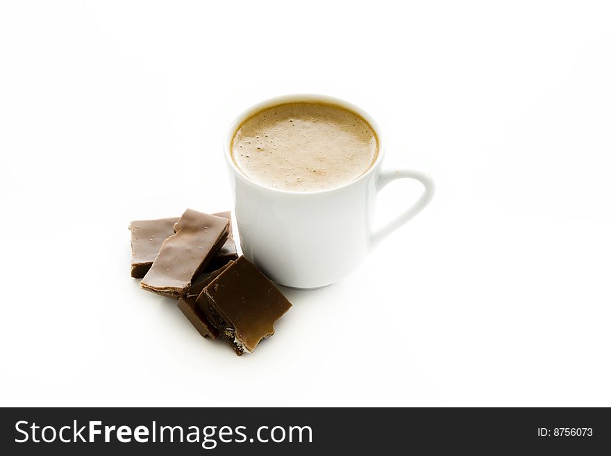 Coffee and chocolate isolated on white background