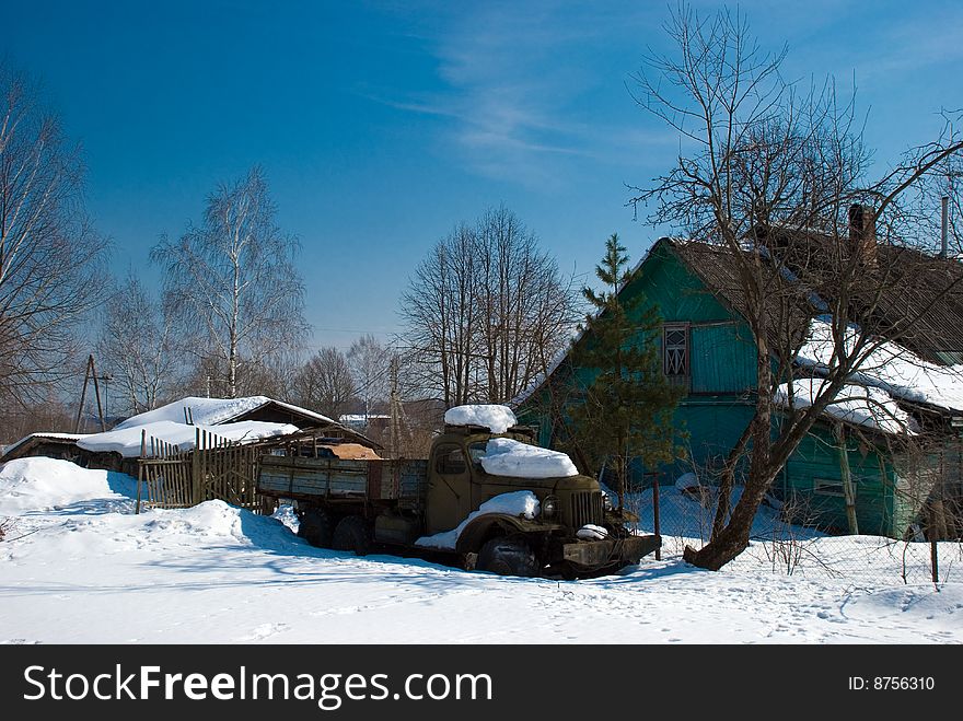 The beginning of spring in russian village