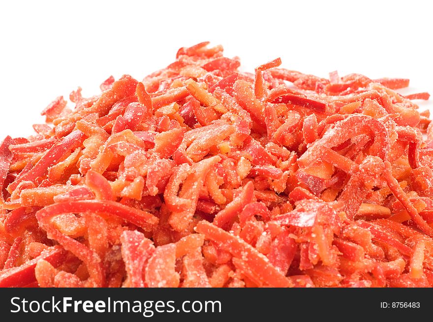 Frozen icy  red pepper background. Frozen icy  red pepper background