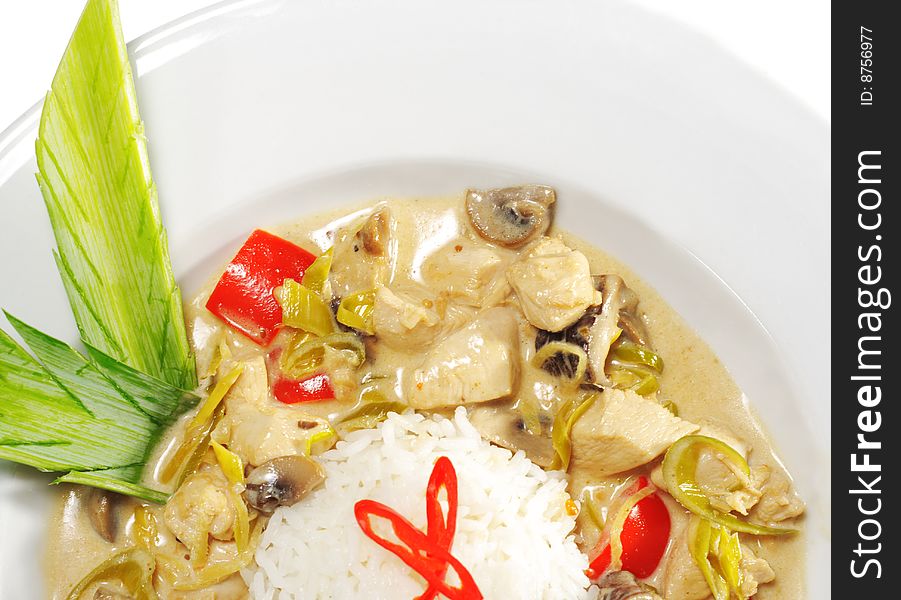 Thai Dishes - WOK Chicken with Mushrooms and Rice
