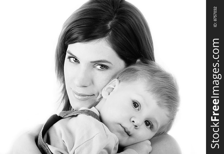 Portrait of young mum with the beautiful small son. Portrait of young mum with the beautiful small son