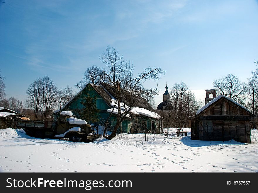 The beginning of spring in russian village