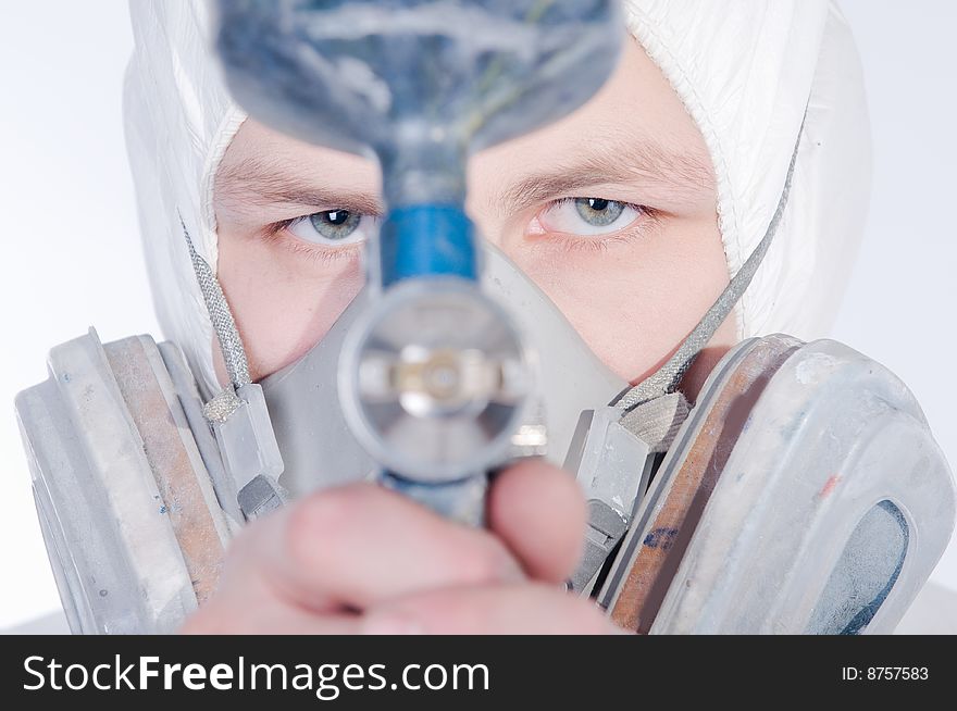 Worker With Airbrush Gun, Selective Focus