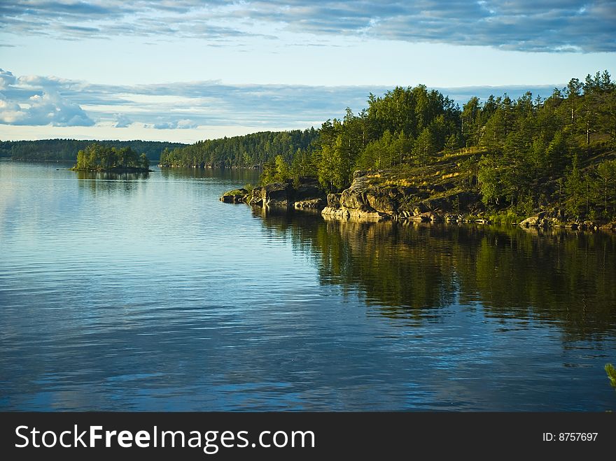 Rocks in the northen lake in russia