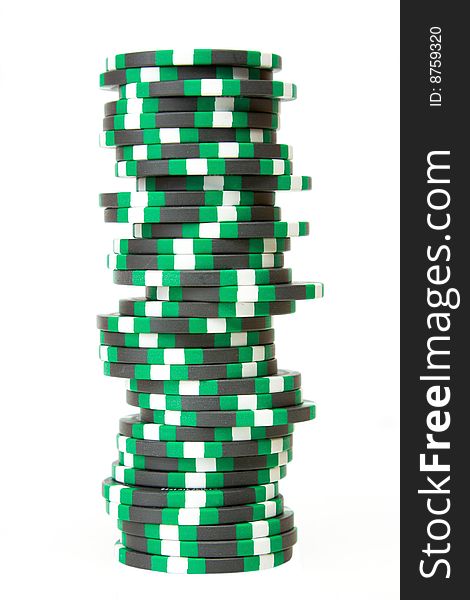 Stack of casino chips isolated over white background