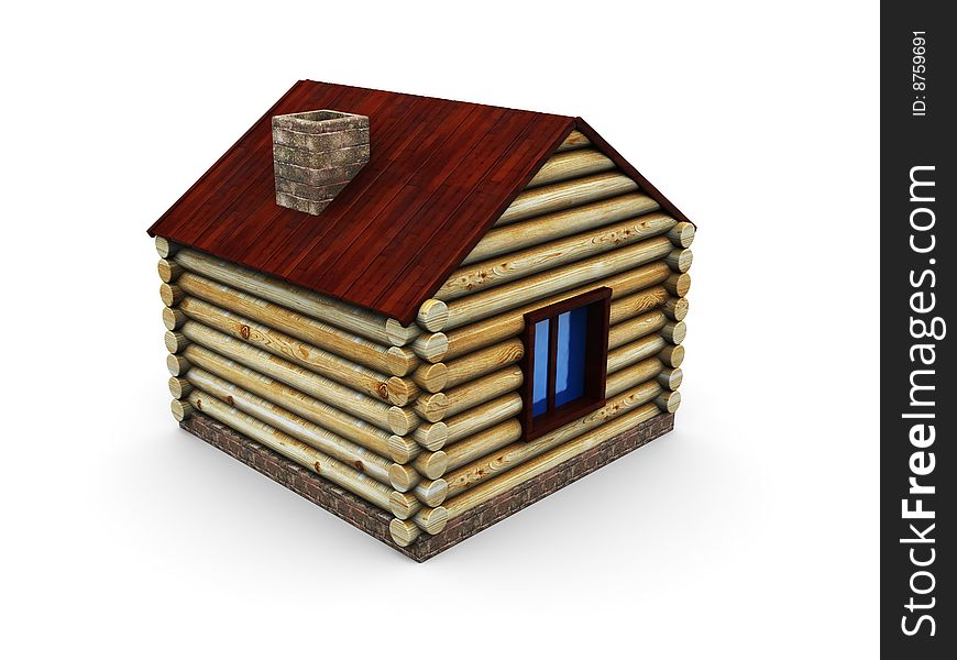 3d illustration of wooden house isolated over white background