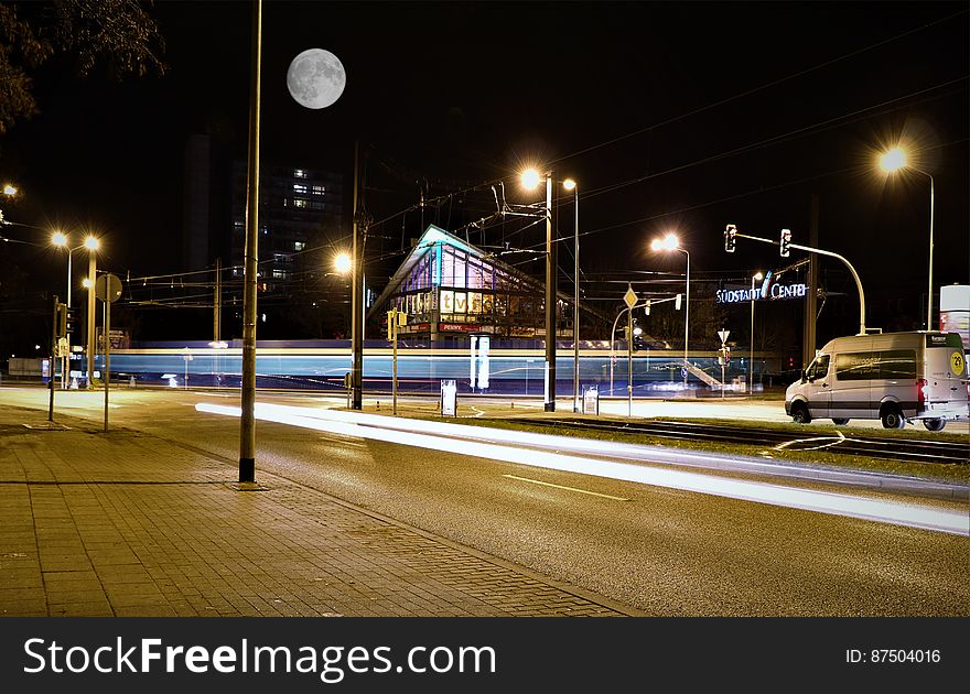 Illuminated Street Lights at Night