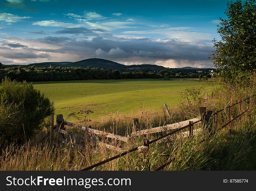 Fence By Grassland And Hills