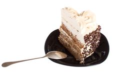 Piece Of Cake And Spoon On Black Plate Royalty Free Stock Photos Piece Of Cake And Spoon On Black Plate Royalty Free Stock Photos