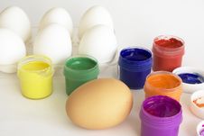 Eggs And Paints, Preparation For Easter Stock Photo