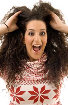Beautiful Woman Shouting And Holding Her Hair Stock Photos