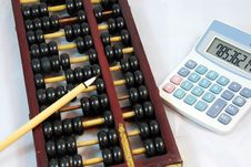 Abacus, Brush And  Calculator Stock Images