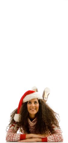 Model Wearing Christmas Hat And Looking At Camera Royalty Free Stock Images Model Wearing Christmas Hat And Looking At Camera Royalty Free Stock Images