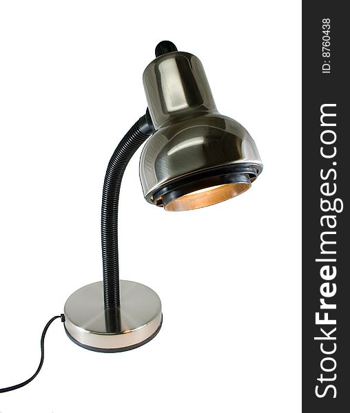 A chrome, goose-neck desk lamp on an isolated background. A chrome, goose-neck desk lamp on an isolated background