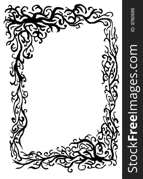 Black and white florar  hand drawn frame. Black and white florar  hand drawn frame
