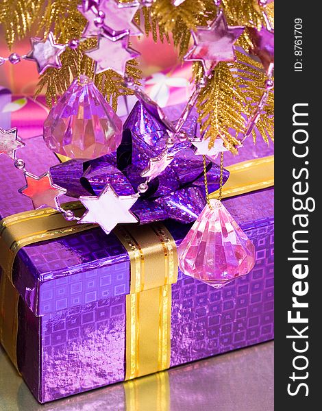 Violet gift box with decoration