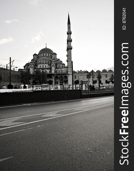Mosque (Yeni Camii) black and white in istanbul turkey