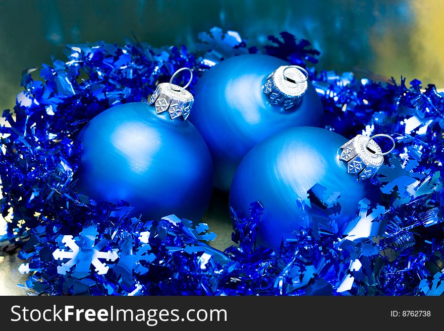 Beautiful blue Christmas balls and garland