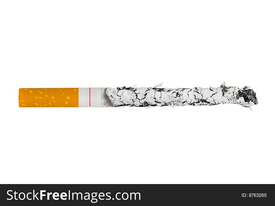 Macro of cigarette isolated on white background