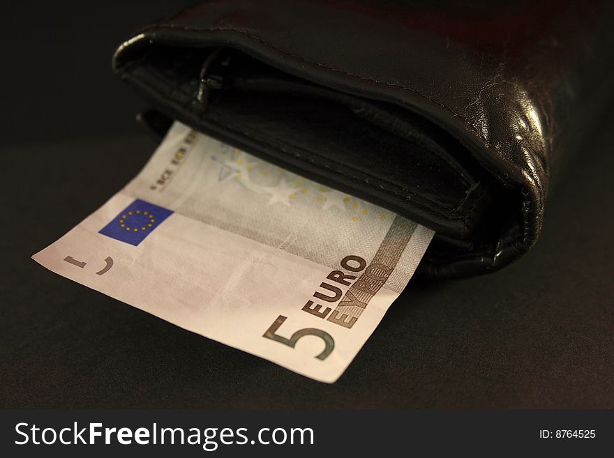 Euro bill in a black leather wallet. Euro bill in a black leather wallet