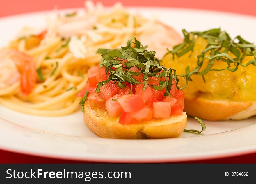 Shrimp Pasta And Bruchetta