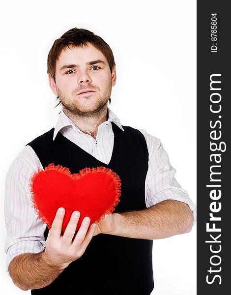 An image of a young man with red heart. An image of a young man with red heart