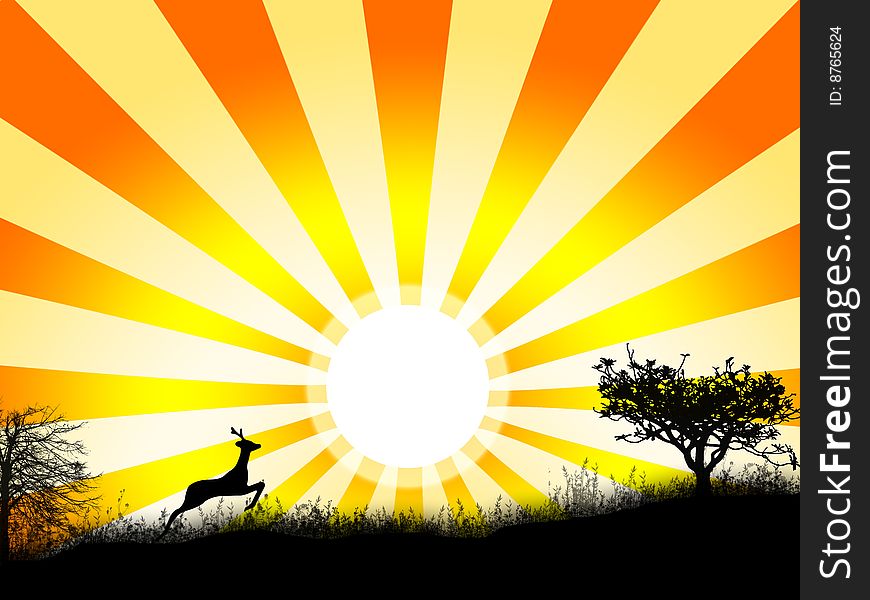 Silhouette Of Grass And Trees, And Also Animal