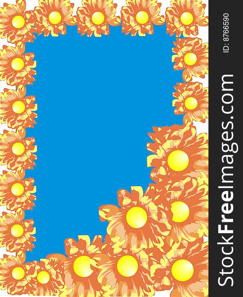 Beautiful frame from yellow flowerses with blue background. Beautiful frame from yellow flowerses with blue background