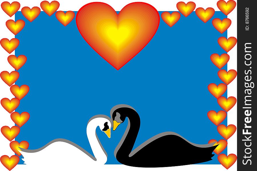 Beautiful frame for  loving from heart and two swans
