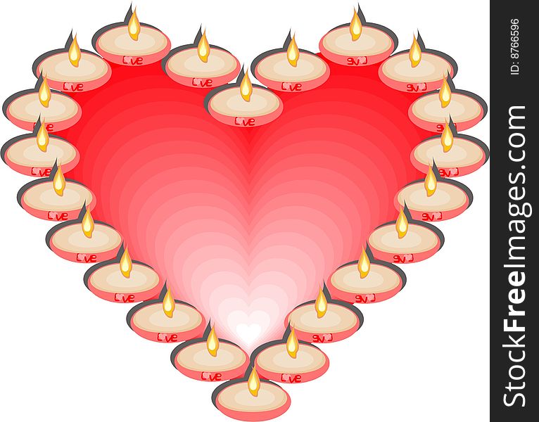 Beautiful heart formed from ensemble by candle
