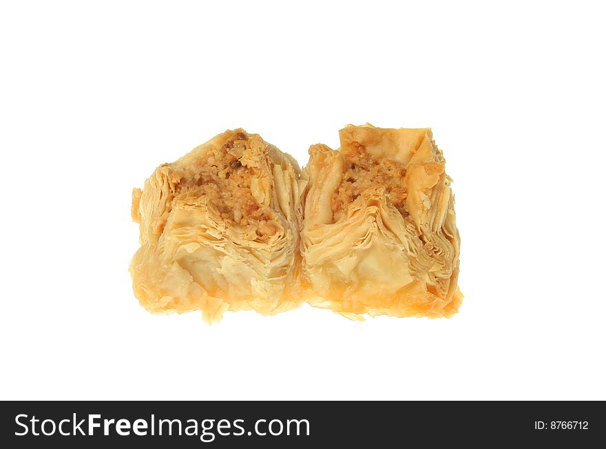 Two baklava sweets isolated on white