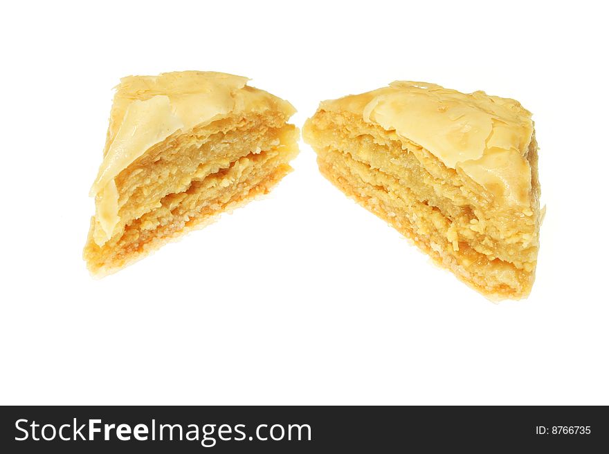 Two Greek baklava sweets isolated on white