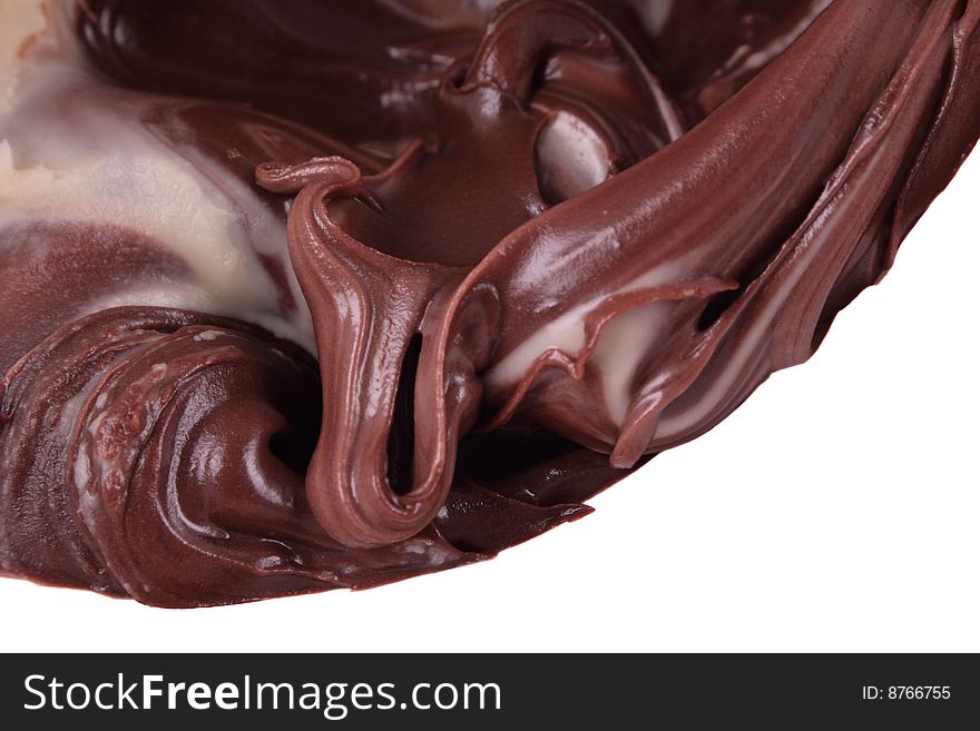 Liquid chocolate cream isolated on a white background