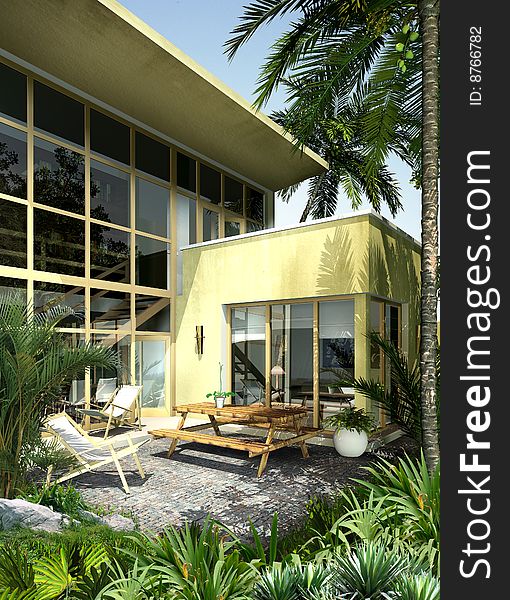 The image is computer generated, made by software of 3ds max.3d rendent d'une conception moderne d'interior.Out look of a villa