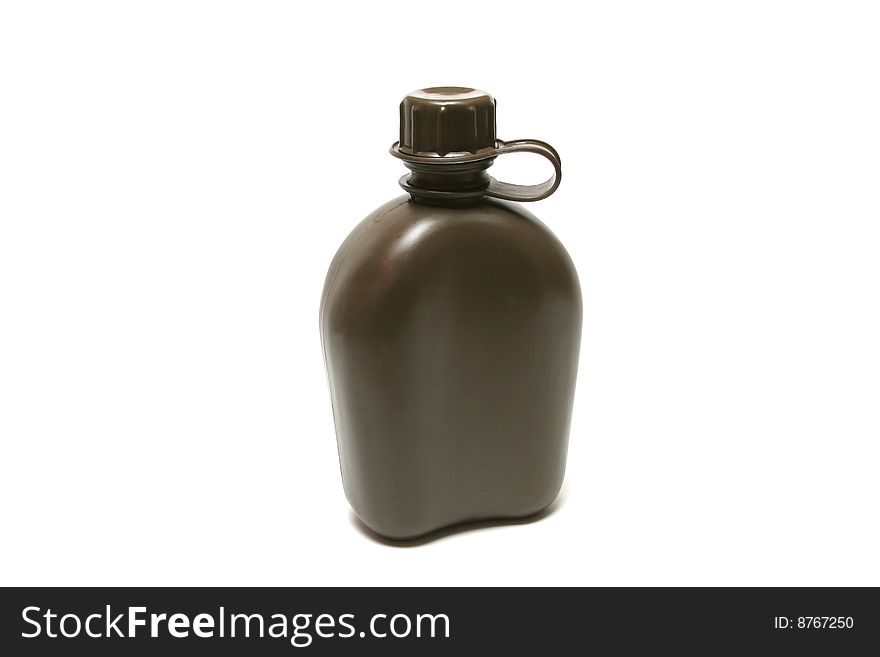 Brown plastic canteen isolated on white