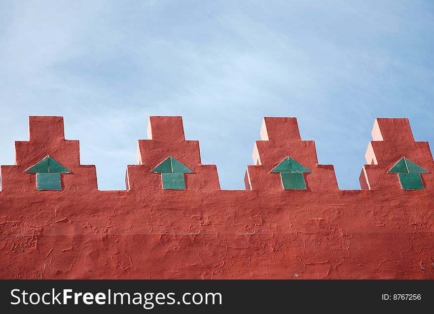 Red wall with rows