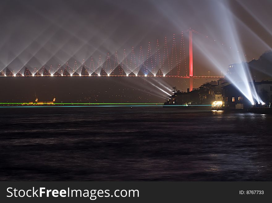 Firework And Light Show In Istanbul Bridge