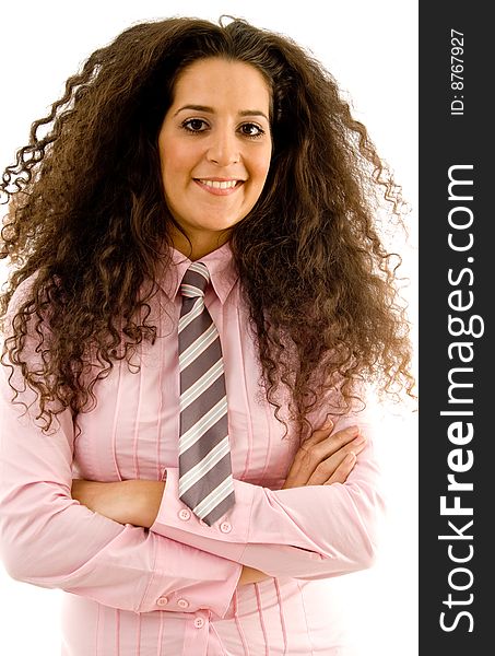 Beautiful young businesswoman with white background