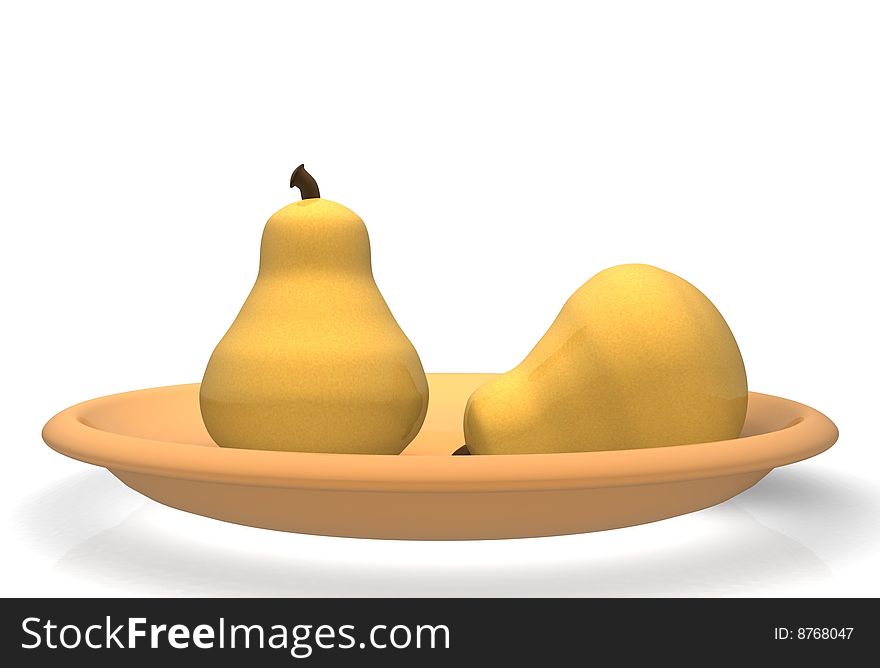 Illustration in 3d sweet pears on a tray. Illustration in 3d sweet pears on a tray