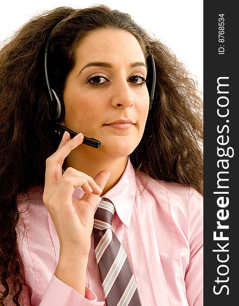 Young Female Talking With Headset